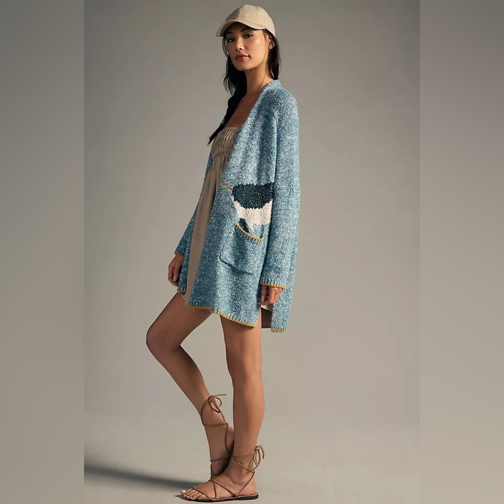 Anthropologie Blue Knit Narwhal Cardigan